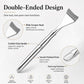 Double-ended stainless steel pore care tool with wide scraper and oval loop extractor