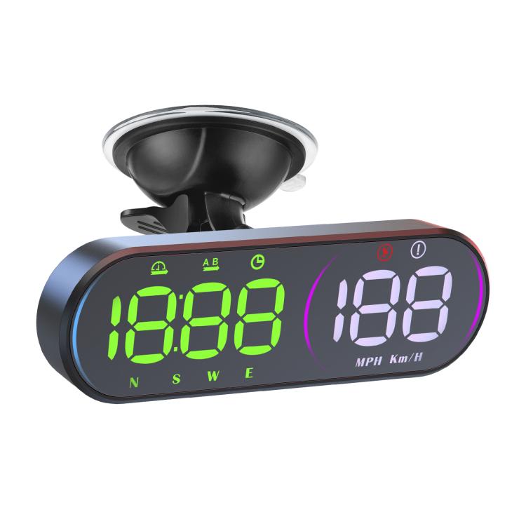 Car GPS head-up display speedometer with suction mount and dual LED speed readouts