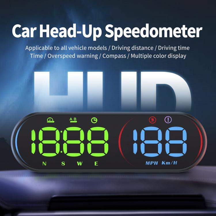 Car GPS HUD speedometer with green speed digits and blue MPH/KmH display