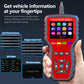 OBDII/EOBD diagnostic tool held in hand, showing VIN and freeze frame on LCD