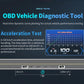 Vehicle diagnostic gauge showing acceleration test graphic with speed and time indicators