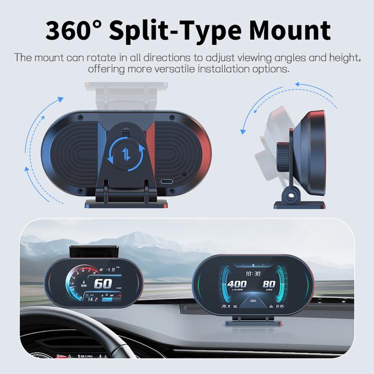 360-degree rotating mount dashboard GPS speedometer with wide-view display