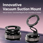 Black foldable car phone holder with suction mount and circular rotating ring arm