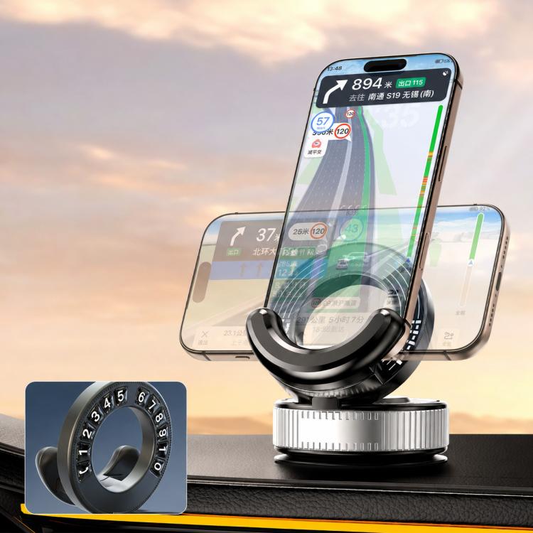 Black vacuum suction cup phone car mount with dial knob and adjustable phone holder
