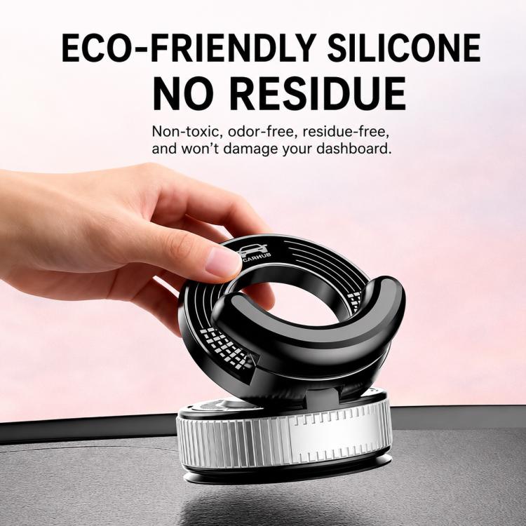 Black vacuum suction cup phone car mount with adjustable ring base