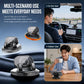Car phone mount with vacuum suction base, rotating arms holding a smartphone