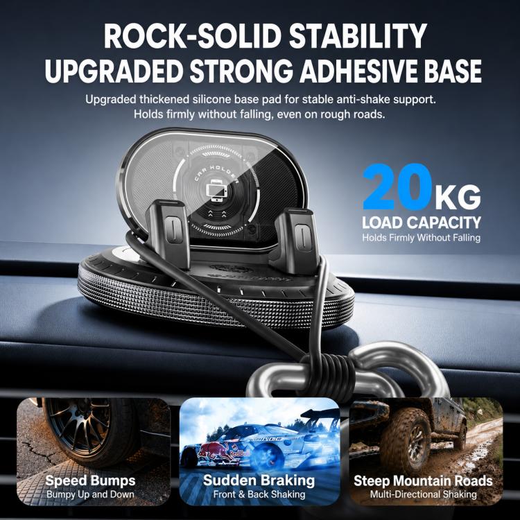 Car phone mount with round suction base and stabilizing side arms