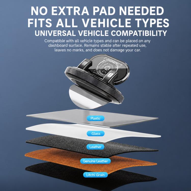Car phone mount suction base with textured pad layers for different dashboard types
