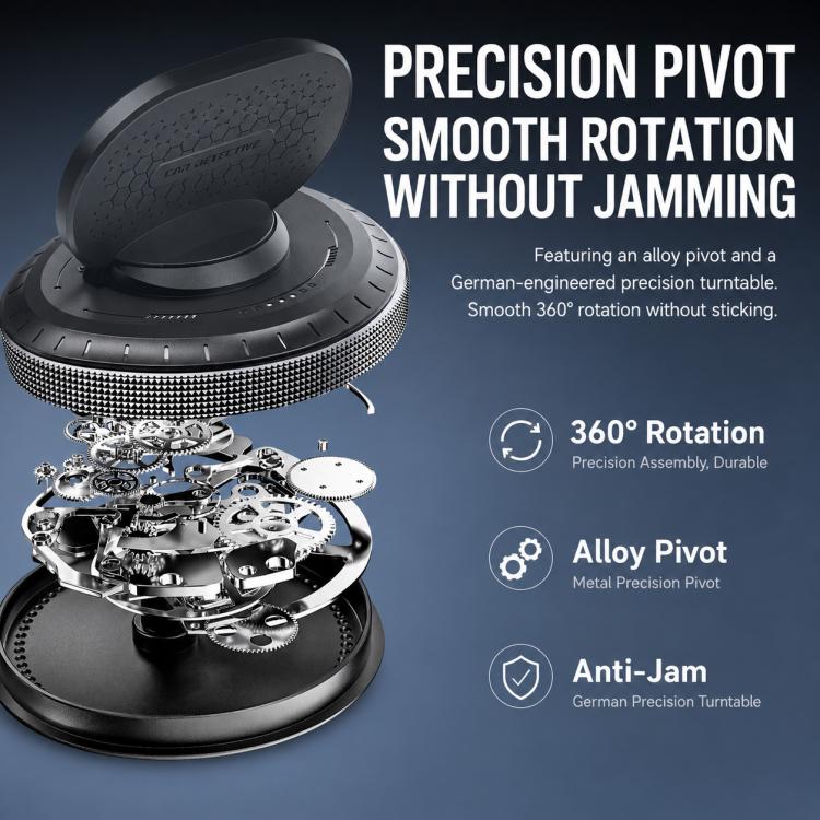 Rotating car phone mount base with precision pivot and smooth anti-jam design
