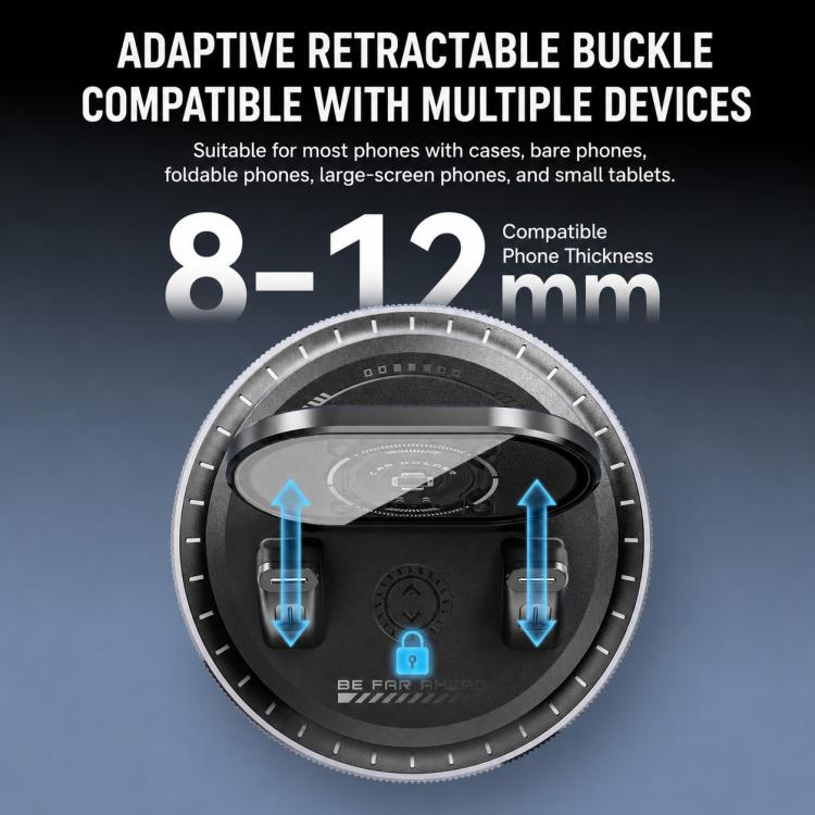 Vacuum suction rotating phone mount with black base and adjustable clamp arms