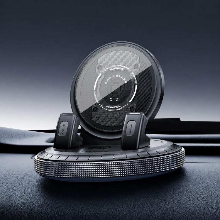 Black self-adhesive rotating base phone mount with dual side clamps