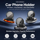 Car center console phone holder with rotating base and dual clamp arms