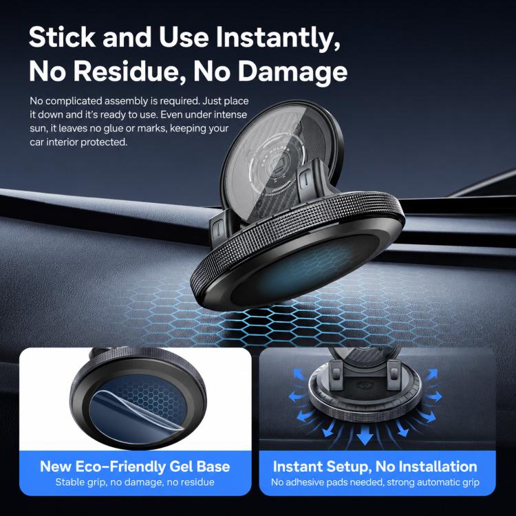 Compact black self-adhesive phone mount base with textured grip ring