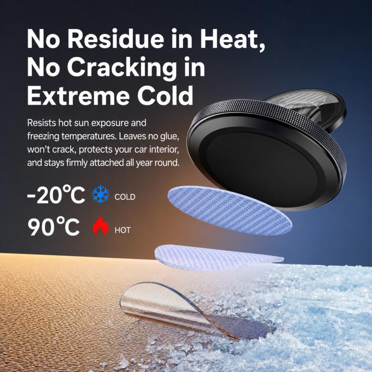 Black car phone mount with circular base and textured non-slip pad