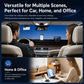 Black phone mount shown in car and home use with rotating base