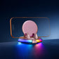 Pink self-adhesive rotating base wireless charging phone holder with dual clips