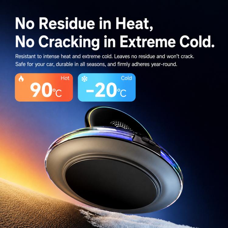 Wireless charging phone holder with black adhesive base and rotating charging disc