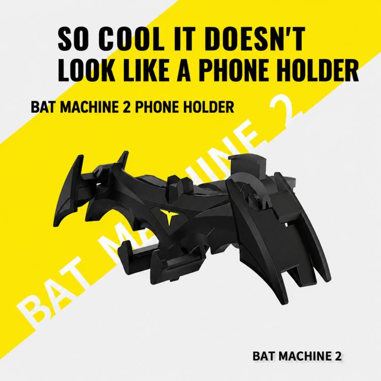 Bat-style mechanical gravity phone holder, black bat design with yellow emblem