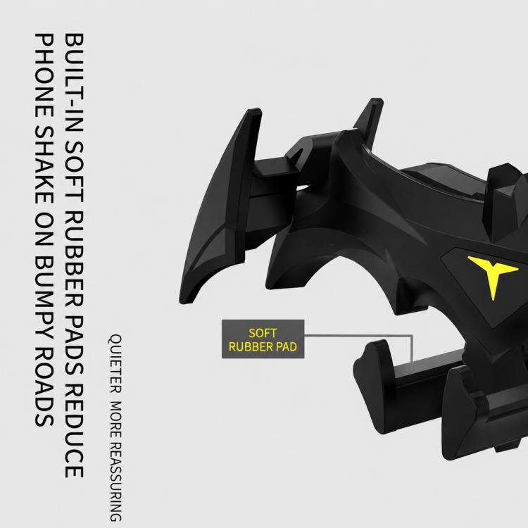 Black bat-style phone mount underside with soft rubber pad and side supports