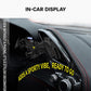 Car air vent phone mount with phone secured in black bat-style holder, yellow emblem