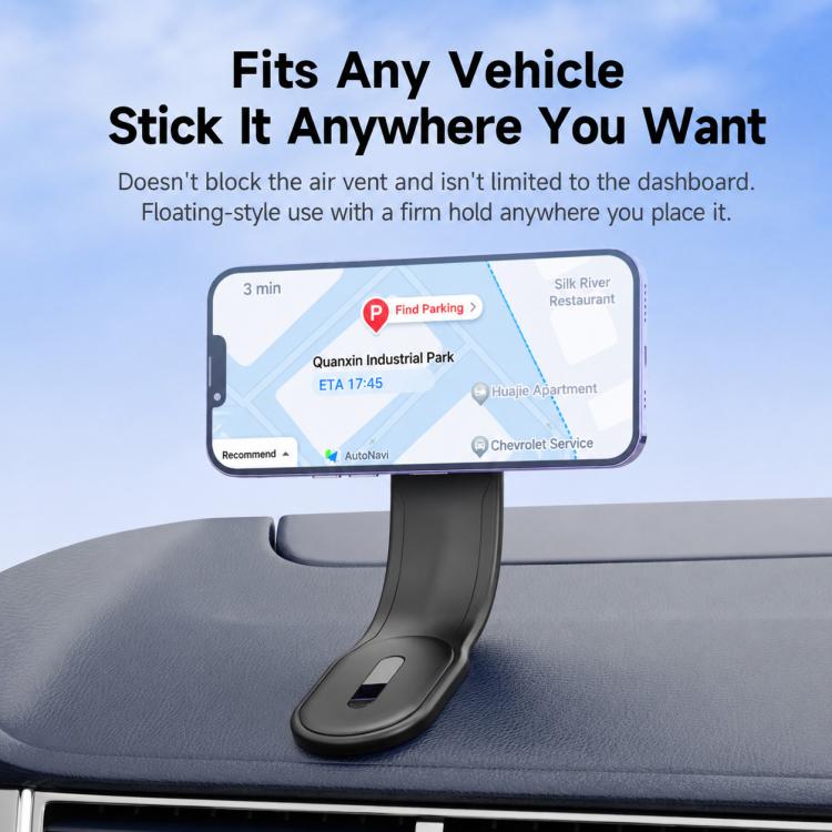 Magnetic phone mount with dashboard adhesive base, shown on a car dash surface