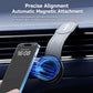 Magnetic car phone mount with circular alignment ring holding a phone on the dashboard vent