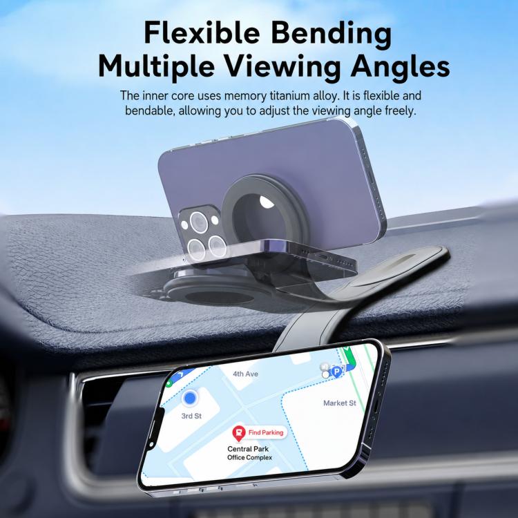 Flexible bending magnetic car phone mount with phone held in an adjustable viewing angle