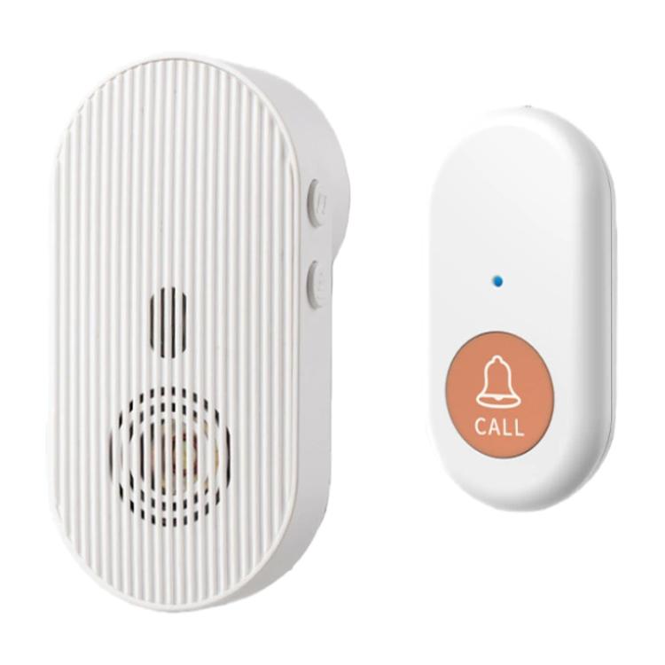 White wireless call receiver and handheld call button with orange call icon