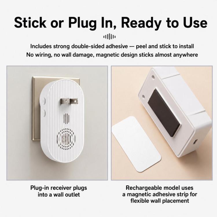 Wireless doorbell call receiver plug-in wall mount with separate rechargeable button