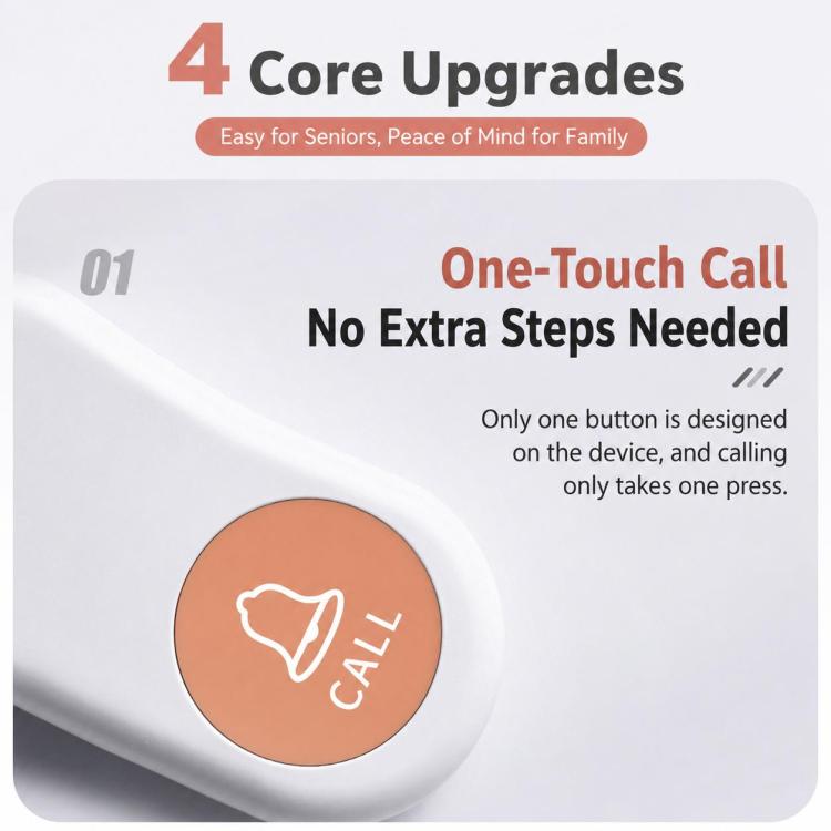 White one-touch call button on a rounded base with orange call icon