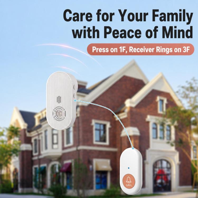 Wireless waterproof doorbell receiver with orange call indicator, wall-mounted
