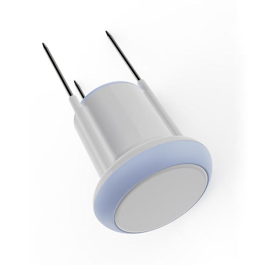 Smart soil sensor with wide circular cap and two vertical metal probes