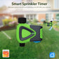 Green WiFi smart sprinkler timer with black top dial and water flow outlet