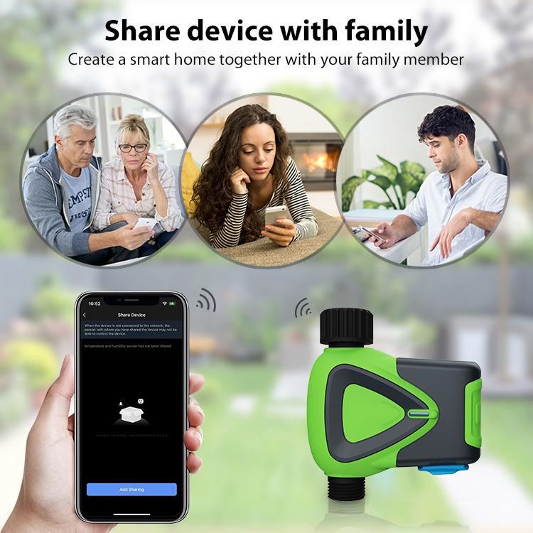 WiFi smart sprinkler timer controller with green/black body and phone app