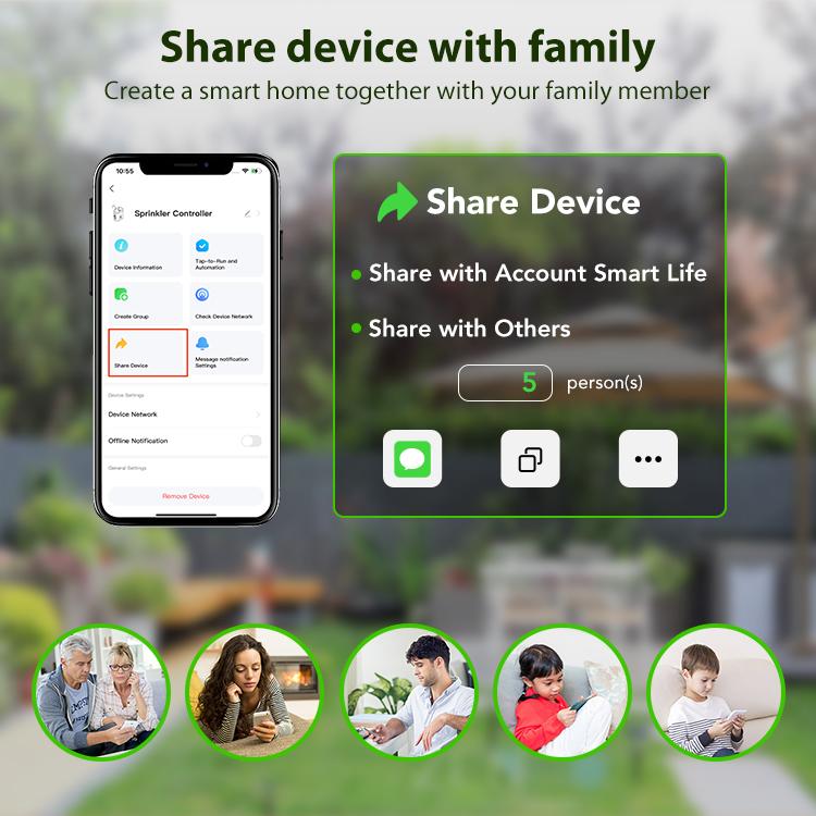 WiFi smart drip irrigation app sharing screen for family accounts
