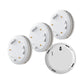 WiFi smart water leak alarm kit: three white alarm devices and one opened base