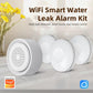 WiFi smart water leak alarm kit: three white round siren alarms with front speaker grille
