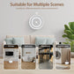 Round white WiFi water leak alarm sensor with speaker grille and status light