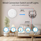 Round white wired connection switch with input and output wiring diagram
