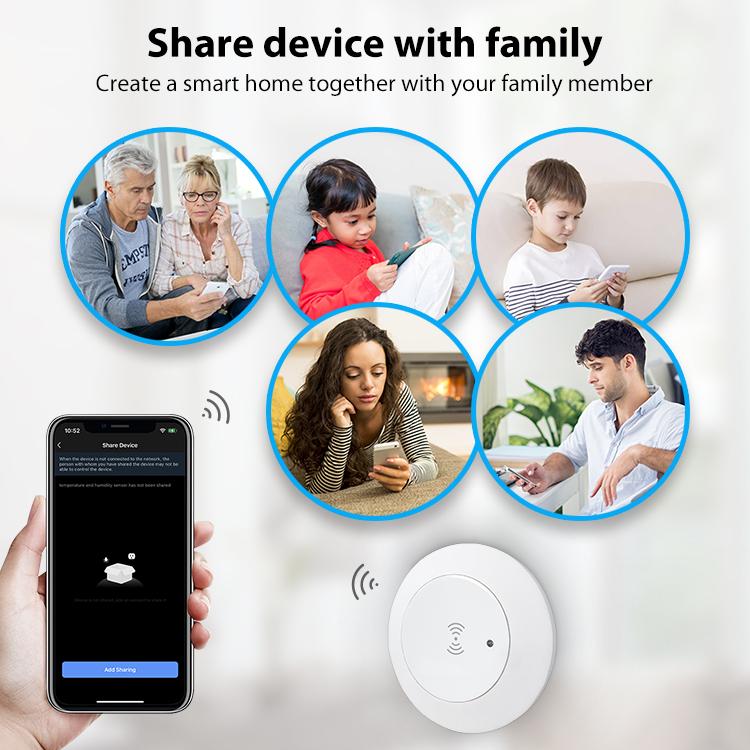 White WiFi presence sensor with smartphone app for family device sharing