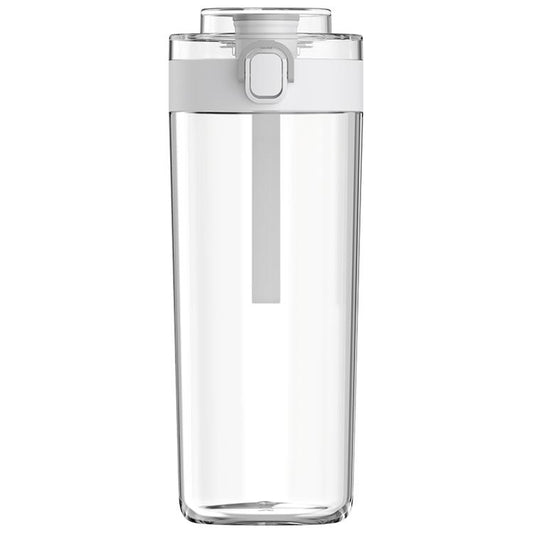 White portable water bottle with flip-top spout and carrying handle