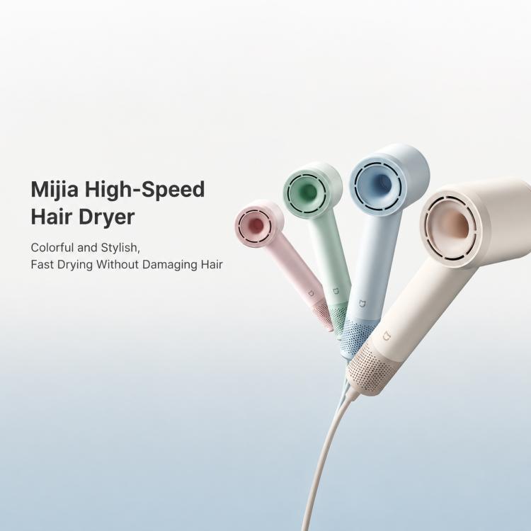 Xiaomi Mijia high-speed hair dryer in multiple colors, showing four dryer units