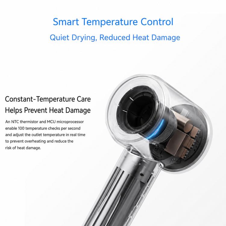 Xiaomi Mijia high-speed hair dryer with clear cutaway showing internal fan area