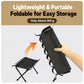 Black portable folding stool with attached carry pouch and compact frame