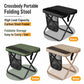 Portable folding stool with crossbody carry bag, black seat and mesh storage