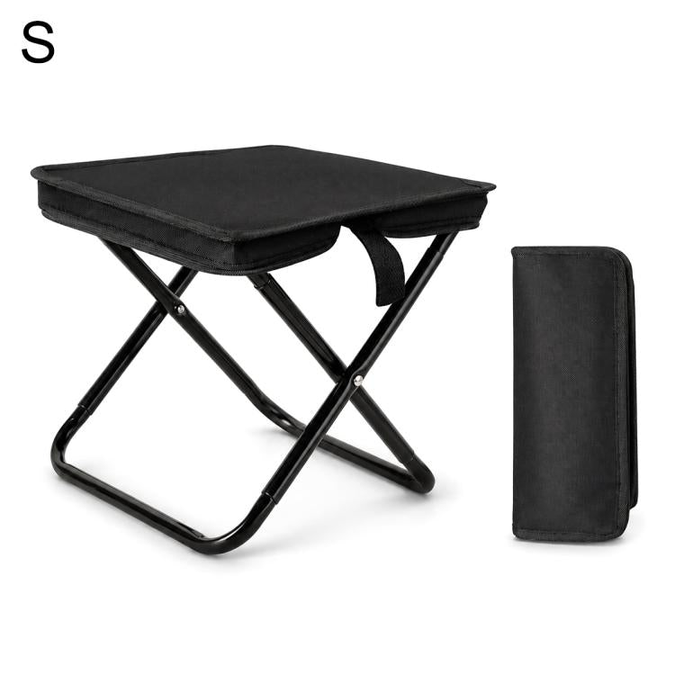 Portable folding stool and zip storage bag, black seat with black metal frame