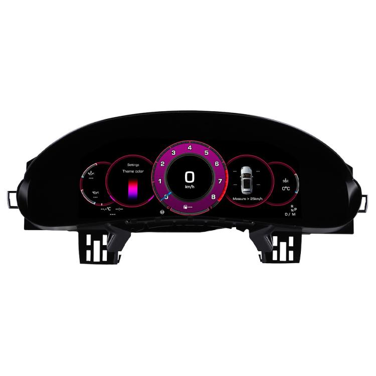 Car LCD digital instrument cluster with central speed/odometer display, black housing