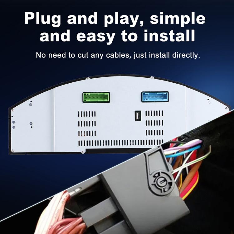 Car LCD instrument panel backplate with wiring connectors and display module, white