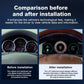 Car dashboard instrument cluster before-and-after view, LCD gauges on black panel