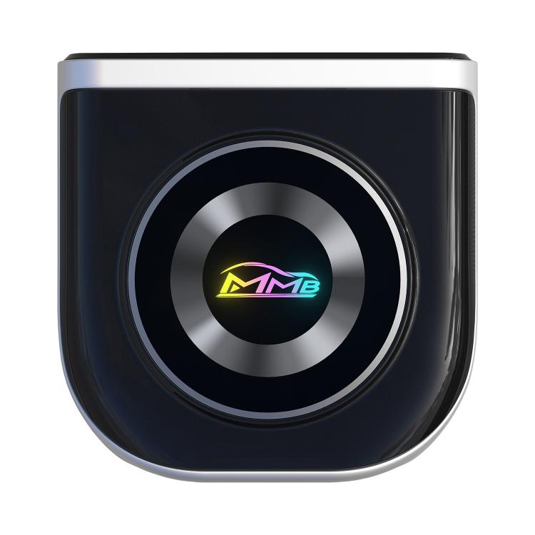 Black car smart box with circular MMB logo ring for wireless Android Auto and CarPlay